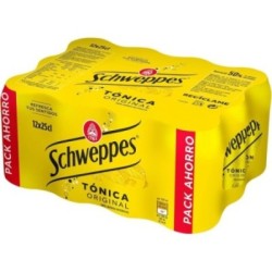 Schweppes Tónica Original, Bebida Refrescante - Lata, Pack 12x25cl