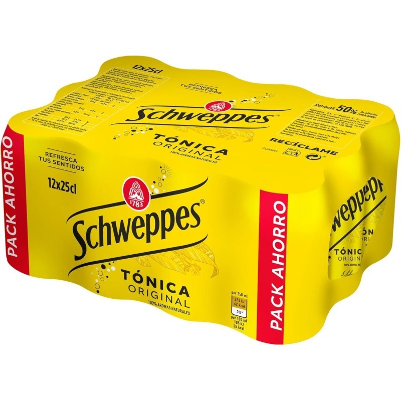 Schweppes Tónica Original, Bebida Refrescante - Lata, Pack 12x25cl