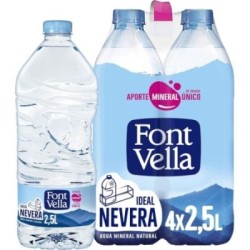 Font Vella Agua Mineral Natural Tamaño Nevera, 4 x 2.5L