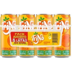 Trina Bebida Sin Gas De Zero, Refresco Sin Azúcares Añadidos - Lata, Pack 8x33cl, Naranja, 330 Mililitro